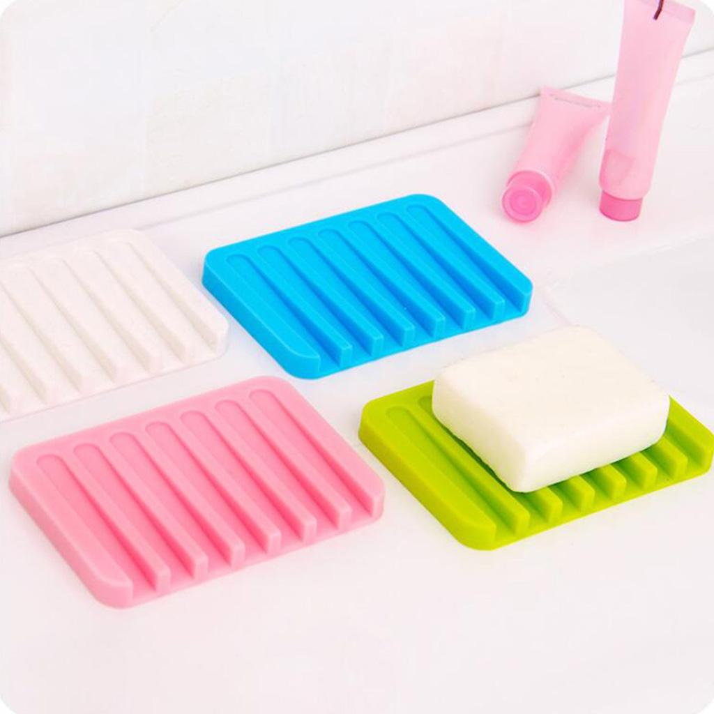 4xSilicone Comb Soap Tray Anti-slip Drain Dishes Rack For Bathroom Green