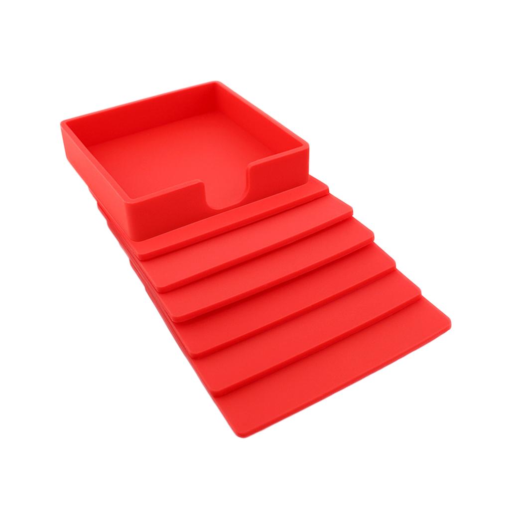 Square Drinks Coaster Silicone Cup Tea Mat Holder Mug Glasses Set Red