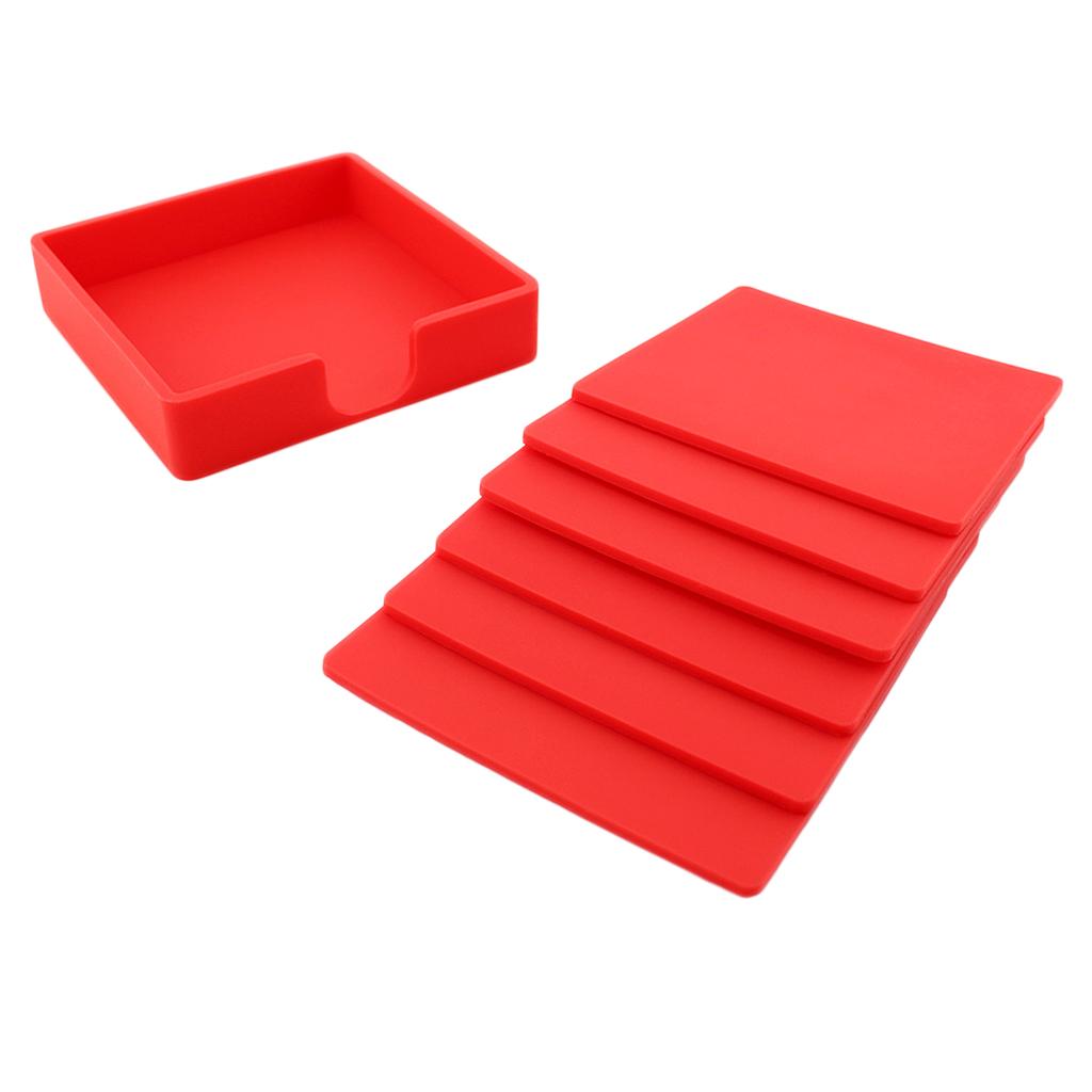 Square Drinks Coaster Silicone Cup Tea Mat Holder Mug Glasses Set Red