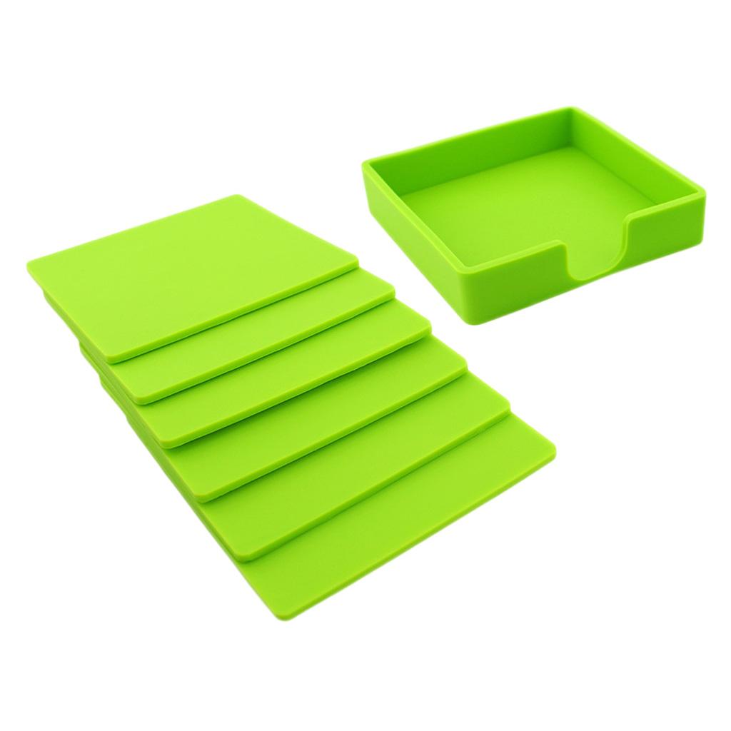 Square Drinks Coaster Silicone Cup Tea Mat Holder Mug Glasses Set Green