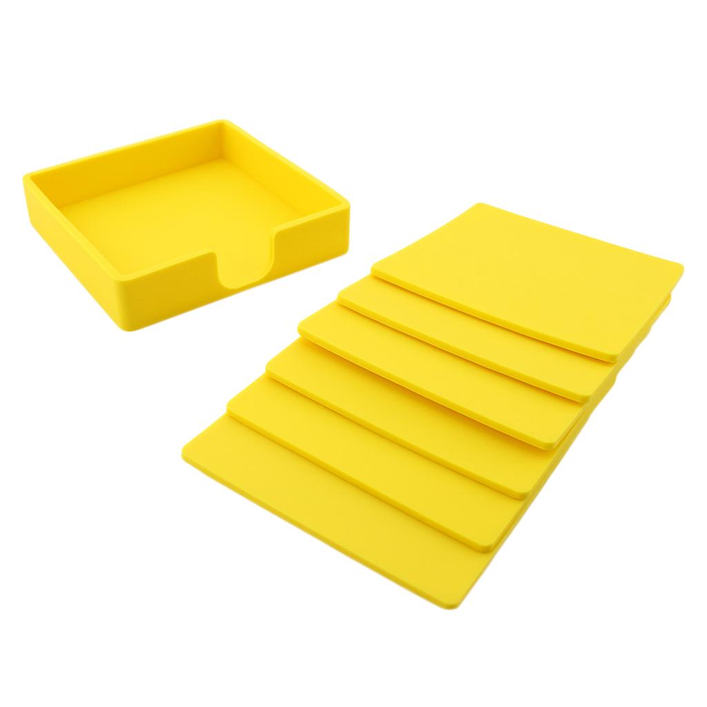 Square Drinks Coaster Silicone Cup Tea Mat Holder Mug Glasses Set Yellow