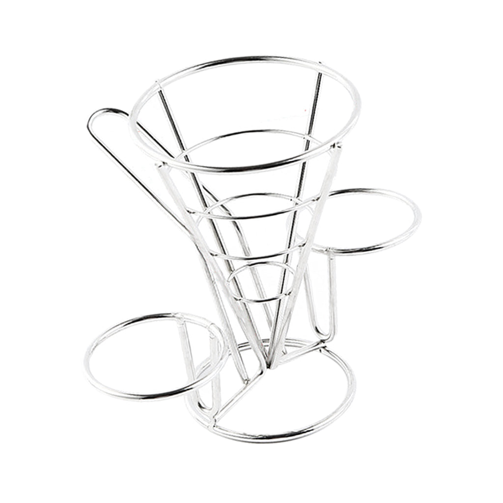 French Fry Holder Stand Cone Rack Snack Basket with 2 Dip Dishes Kitchen