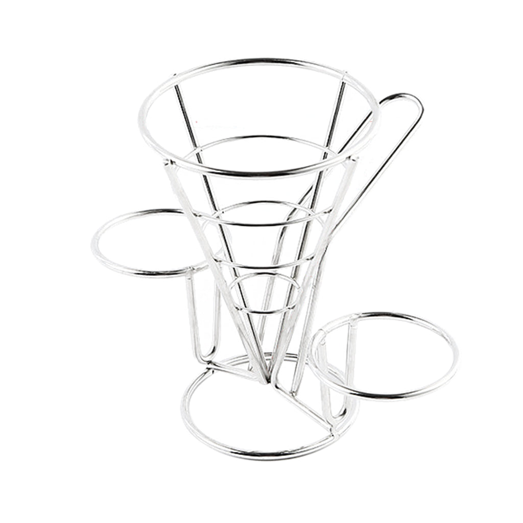 French Fry Holder Stand Cone Rack Snack Basket with 2 Dip Dishes Kitchen