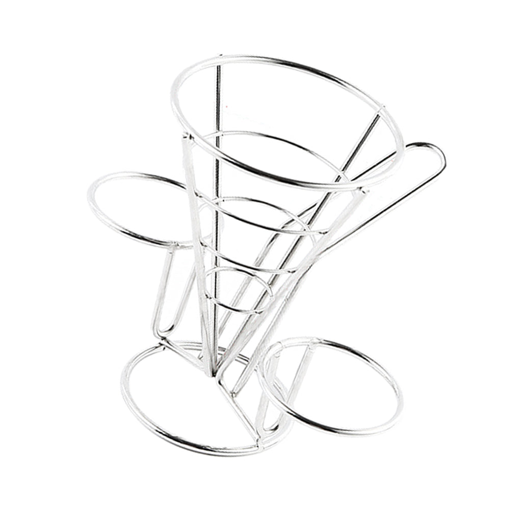 French Fry Holder Stand Cone Rack Snack Basket with 2 Dip Dishes Kitchen