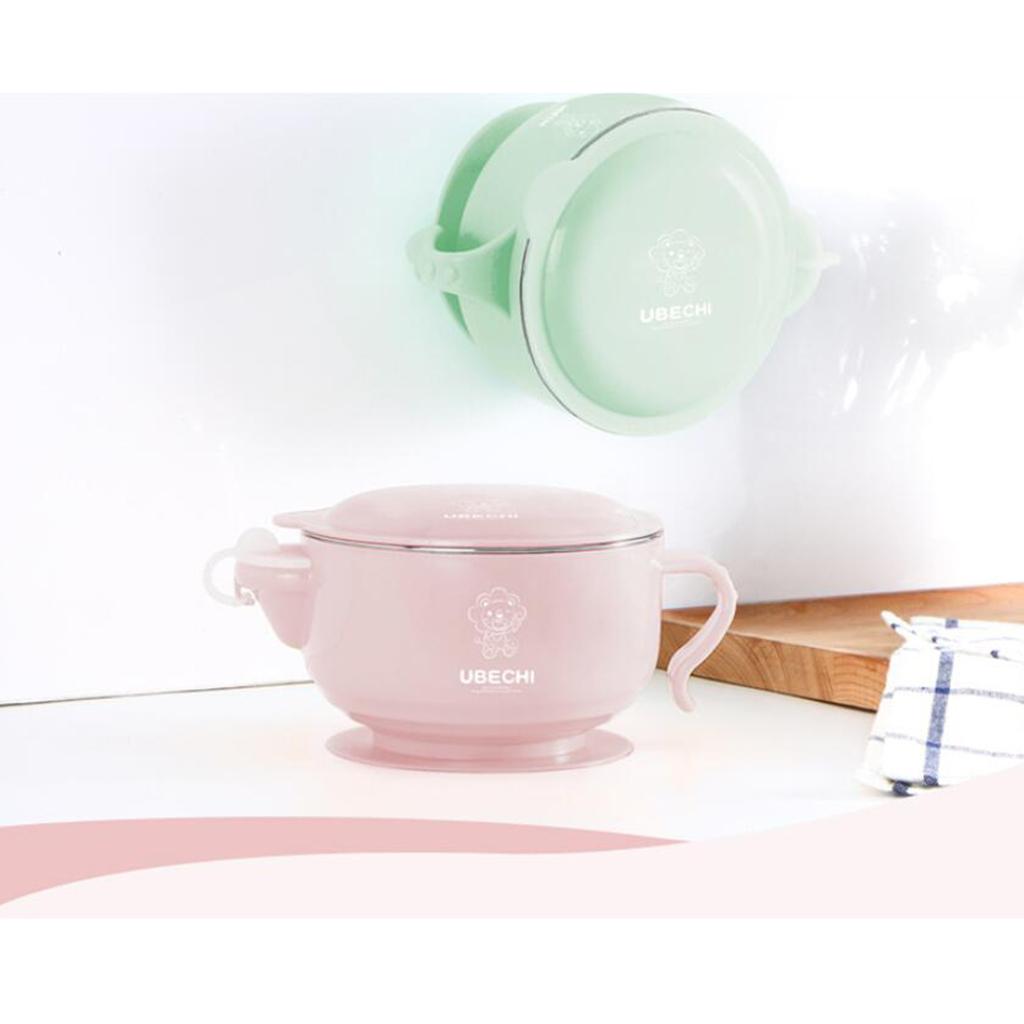 Water Insulation Bowl Non-slip Stainless Steel Baby Feeding Tableware Green