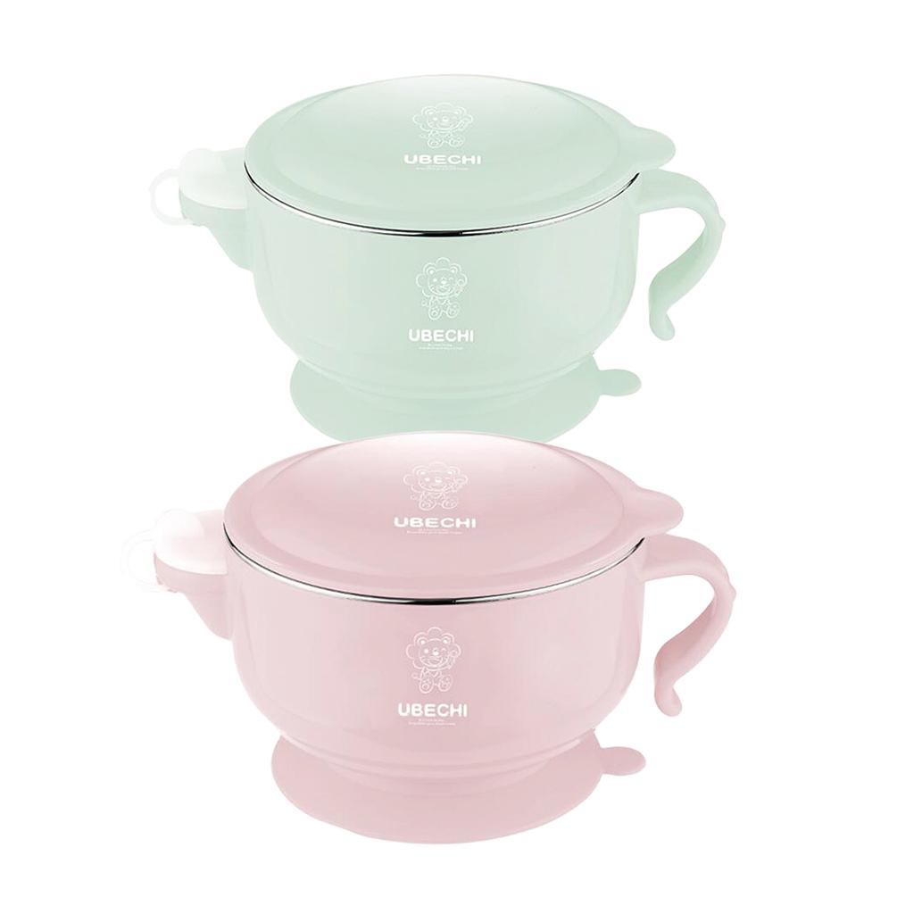Water Insulation Bowl Non-slip Stainless Steel Baby Feeding Tableware Green