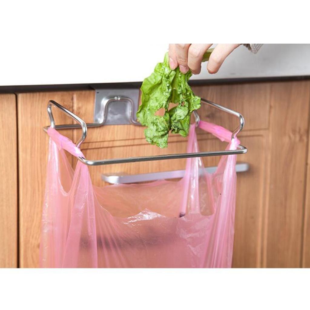 Stainless Steel Door Garbage Trash Bag Towel Can Rack Holder Kitchen Tool