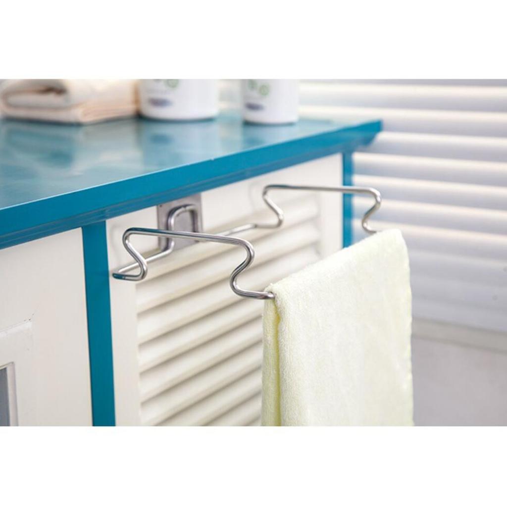 Stainless Steel Door Garbage Trash Bag Towel Can Rack Holder Kitchen Tool