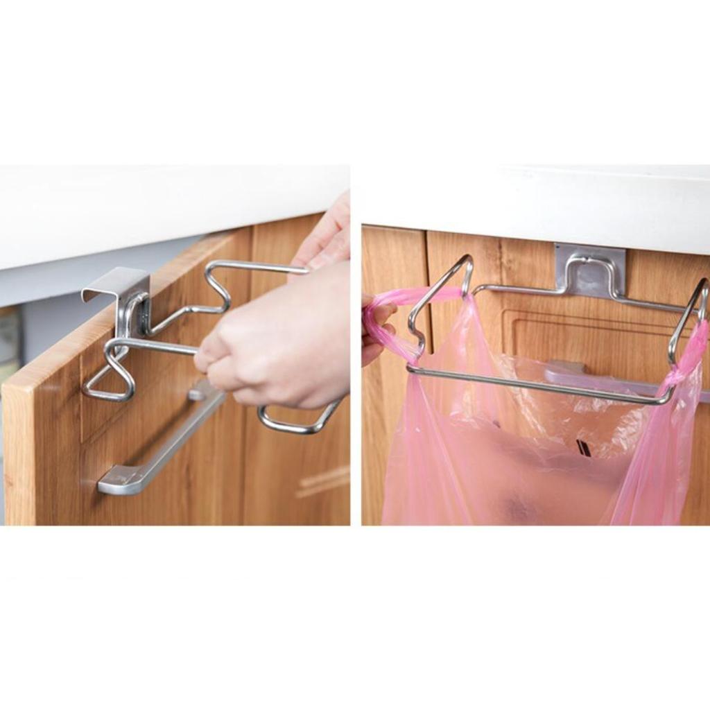 Stainless Steel Door Garbage Trash Bag Towel Can Rack Holder Kitchen Tool
