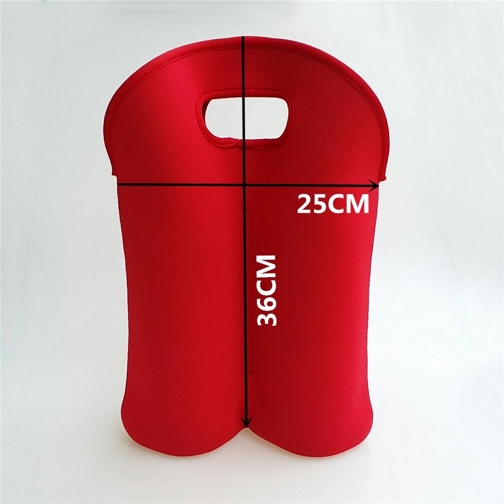 Two Bottle Neoprene Wine/Water Reusable Tote Holder for Travel with Handle