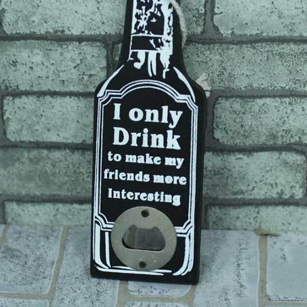Vintage Wooden Multipurpose Beer Bottle Opener Wall Mounted Black Ionly