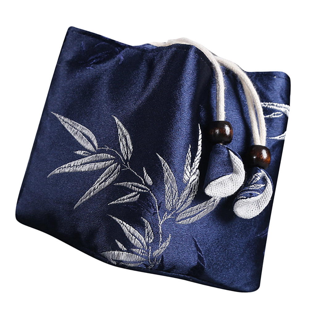 Teapot Tea Wrapper Pouch Travel Tea Set Drawstring Storage Bag Blue Bamboo