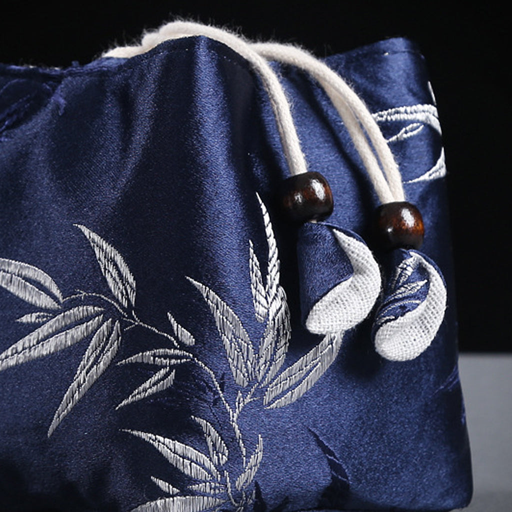 Teapot Tea Wrapper Pouch Travel Tea Set Drawstring Storage Bag Blue Bamboo