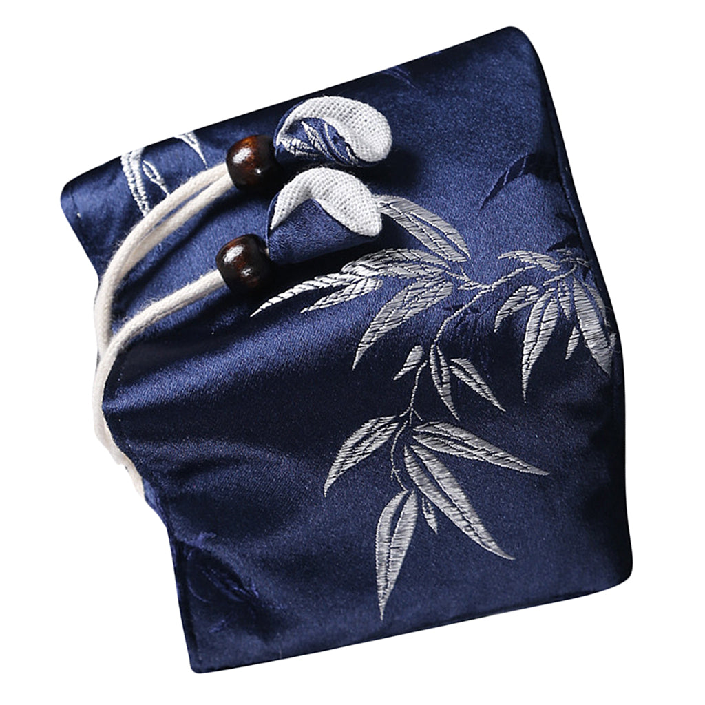 Teapot Tea Wrapper Pouch Travel Tea Set Drawstring Storage Bag Blue Bamboo