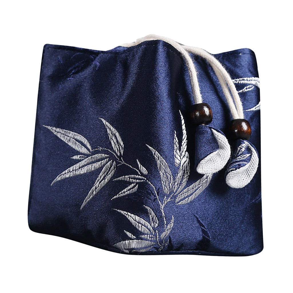 Teapot Tea Wrapper Pouch Travel Tea Set Drawstring Storage Bag Blue Bamboo