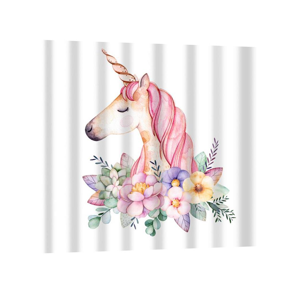 Digital Printing Polyester Bath Shower Curtain with 12 Hook Bathroom Unicone