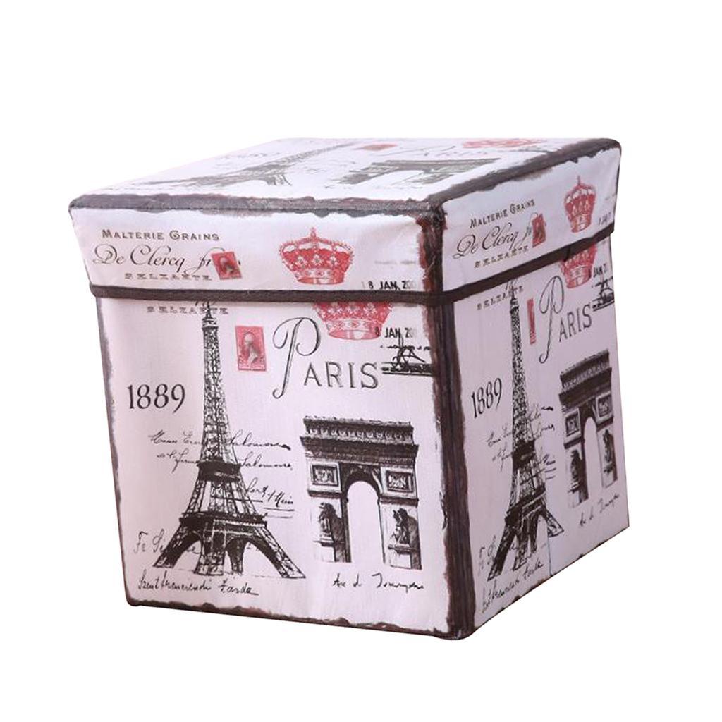 Foldable Storage Ottonmans Box Chest Seat Food Stool Eiffel Tower