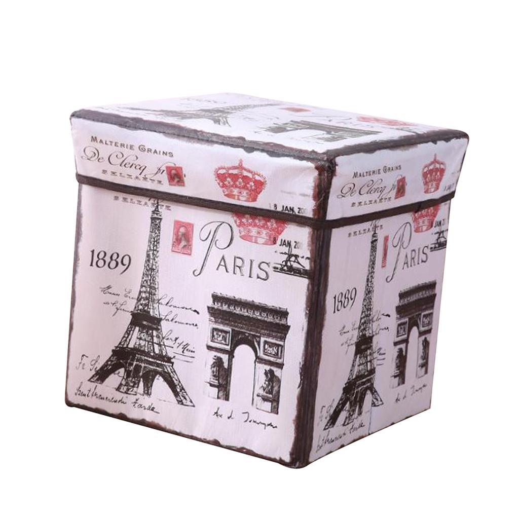 Foldable Storage Ottonmans Box Chest Seat Food Stool Eiffel Tower
