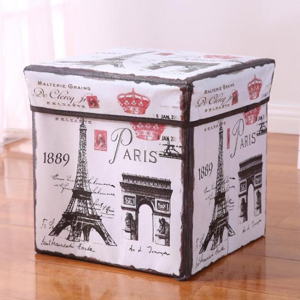 Foldable Storage Ottonmans Box Chest Seat Food Stool Eiffel Tower