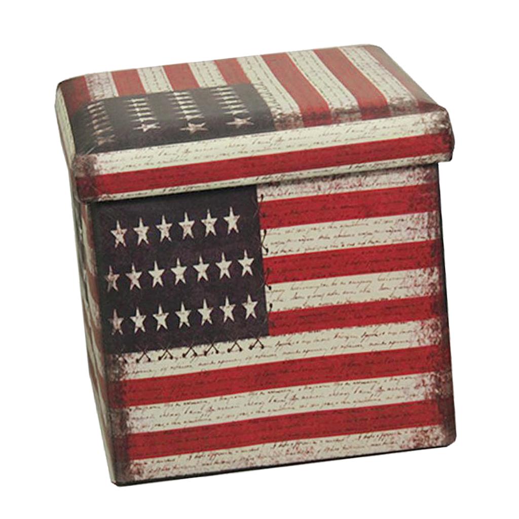 Foldable Storage Ottonmans Box Chest Seat Food Stool Stars and stripes