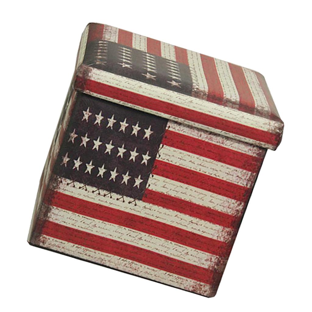 Foldable Storage Ottonmans Box Chest Seat Food Stool Stars and stripes