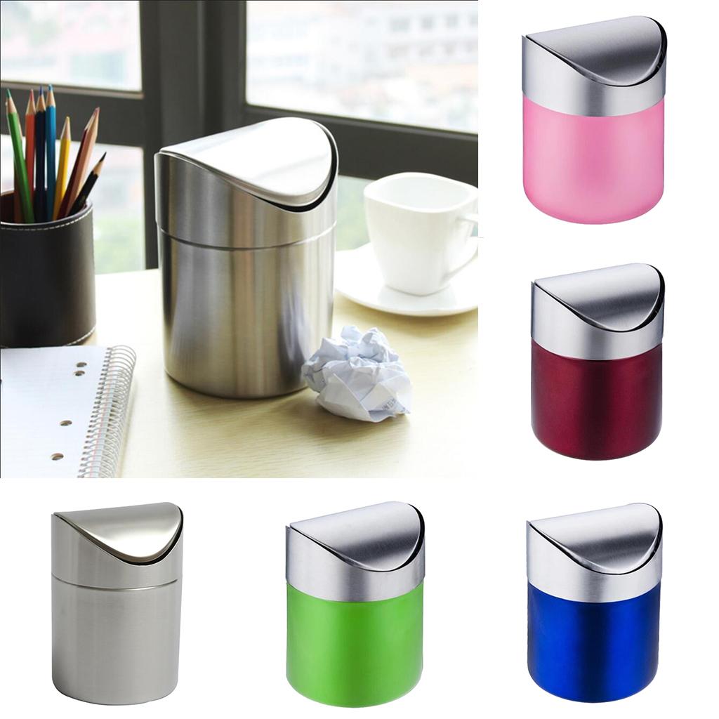 Stainless Steel Ashtray Desktop Mini Trash Can Silver
