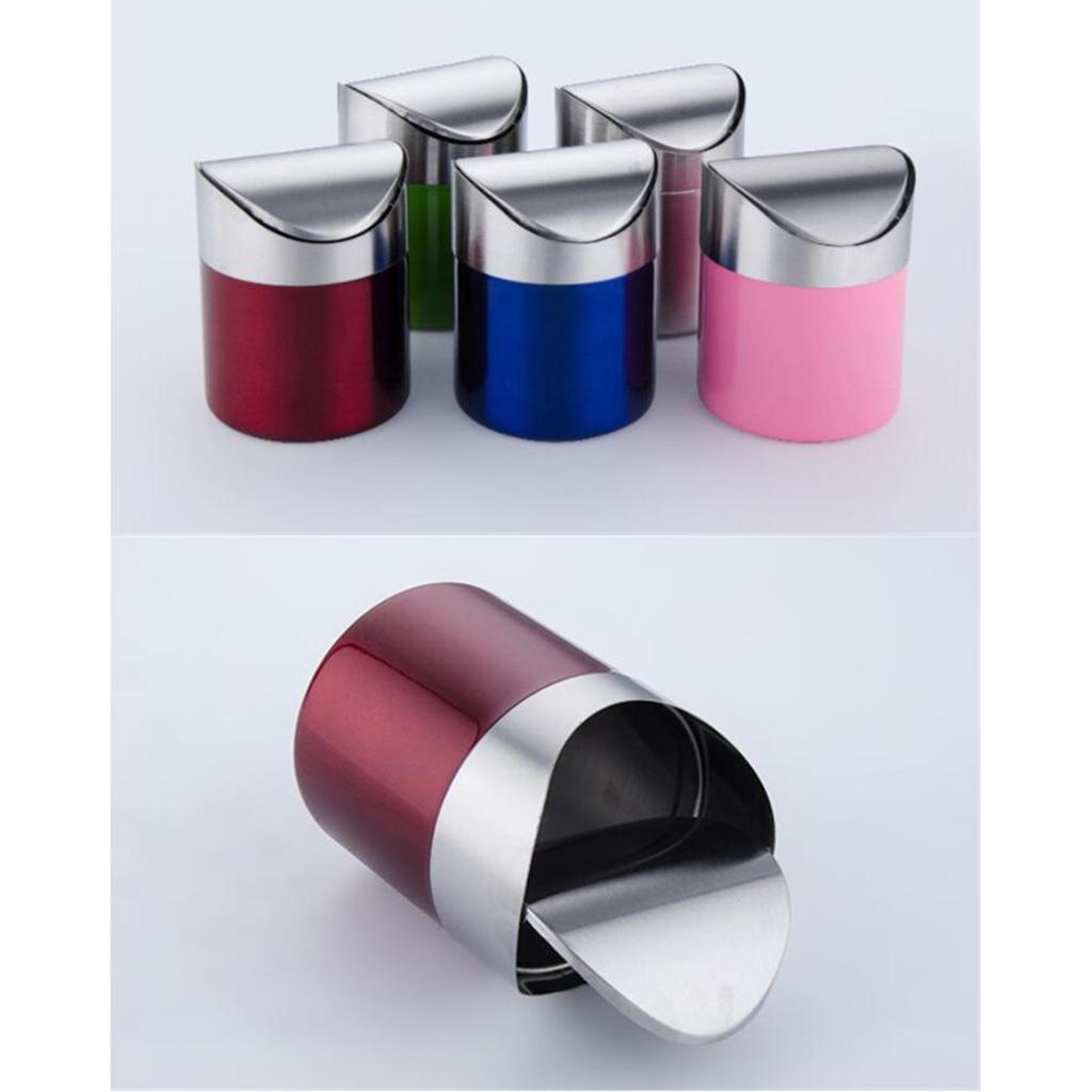 Stainless Steel Ashtray Desktop Mini Trash Can Red