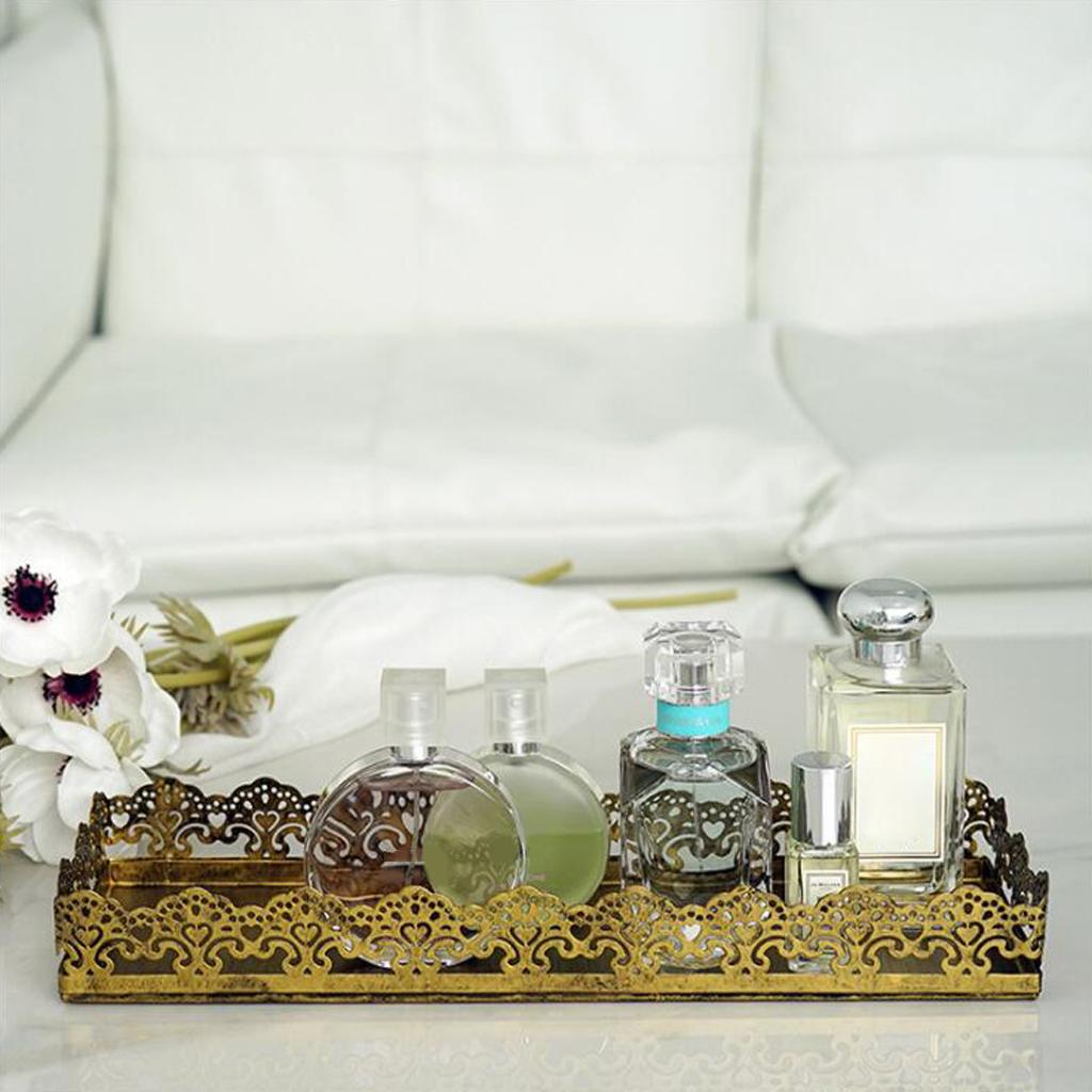 Rectangular Serving Plate Cupcake Cake Dish Tray Kitchen Platter Golden