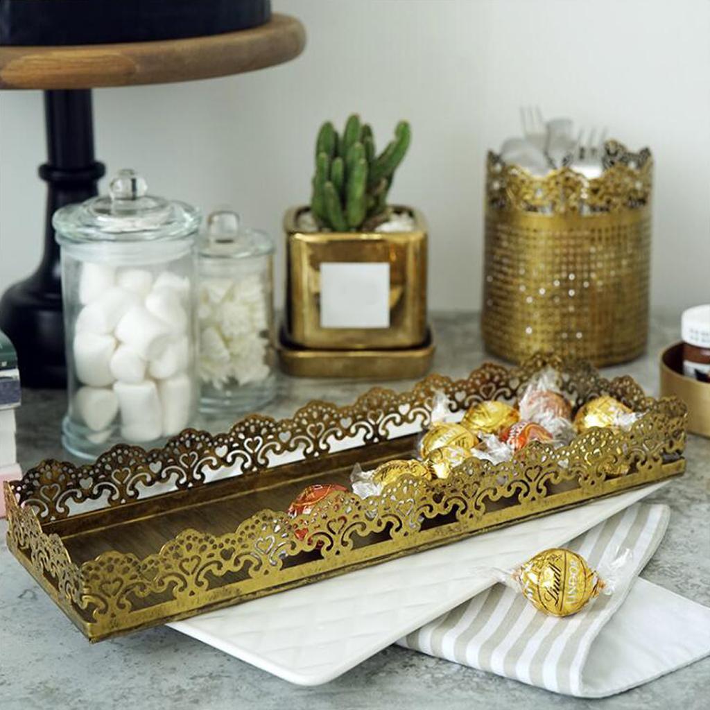 Rectangular Serving Plate Cupcake Cake Dish Tray Kitchen Platter Golden