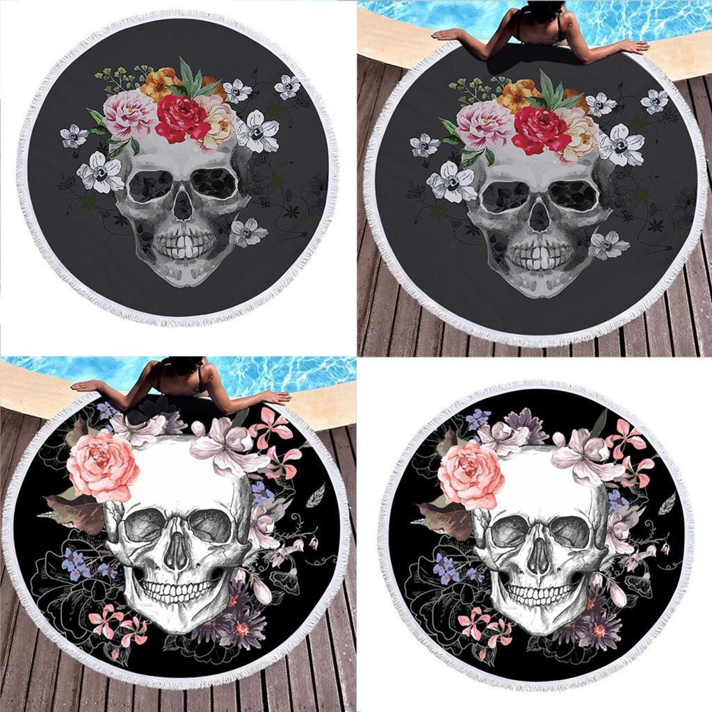 Skull Pattern Round Beach Towel Tapestry Yoga Beach Mat Blanket Skull 1