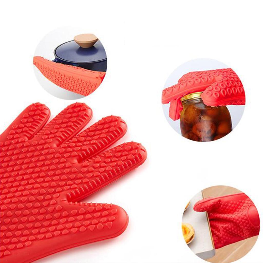 Kitchen Silicone Gloves Heat-resistant Oven Mitts BBQ Cooking Grilling