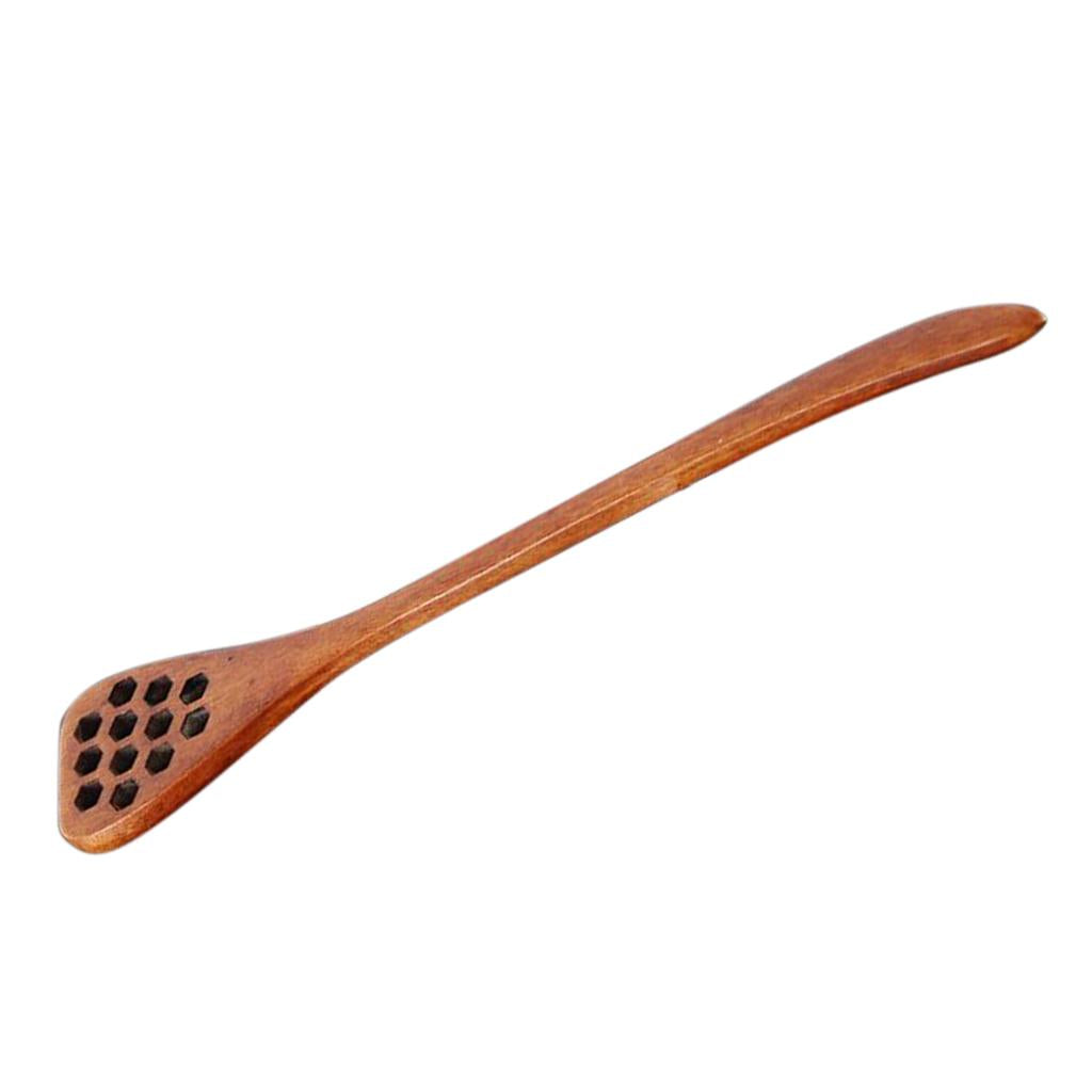 Natural Wood Hollow Out Honey Spoon Honey Dipper Dark Color Pointed Tail
