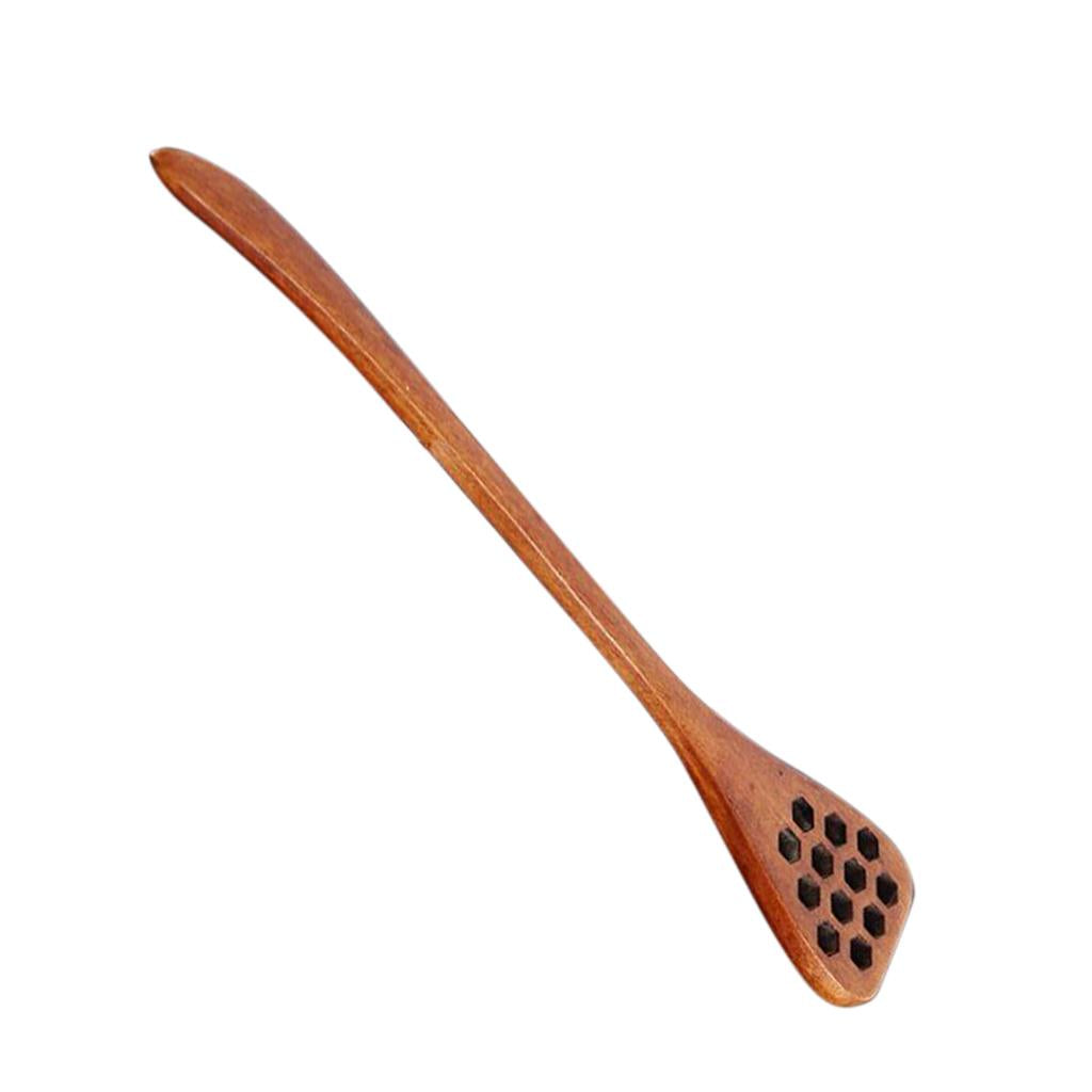 Natural Wood Hollow Out Honey Spoon Honey Dipper Dark Color Pointed Tail