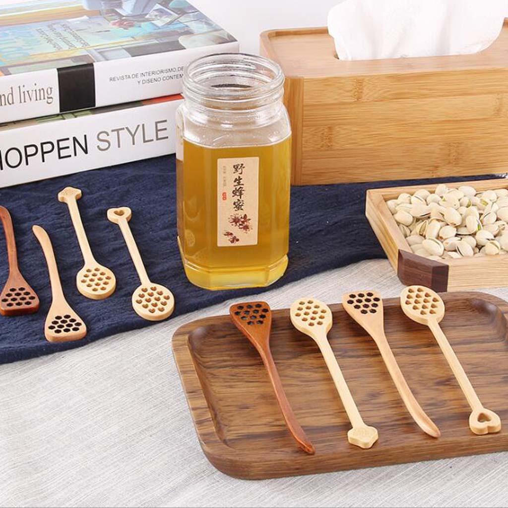 Natural Wood Hollow Out Honey Spoon Honey Dipper Dark Color Pointed Tail