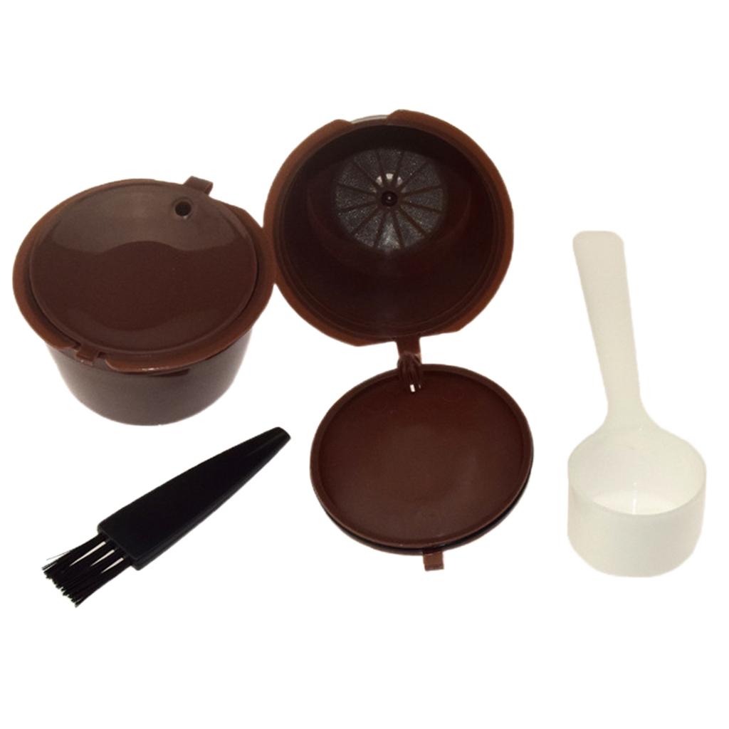2Pcs Refillable Coffee Capsules Refilling Reusable Coffee Pods Spoon Brush