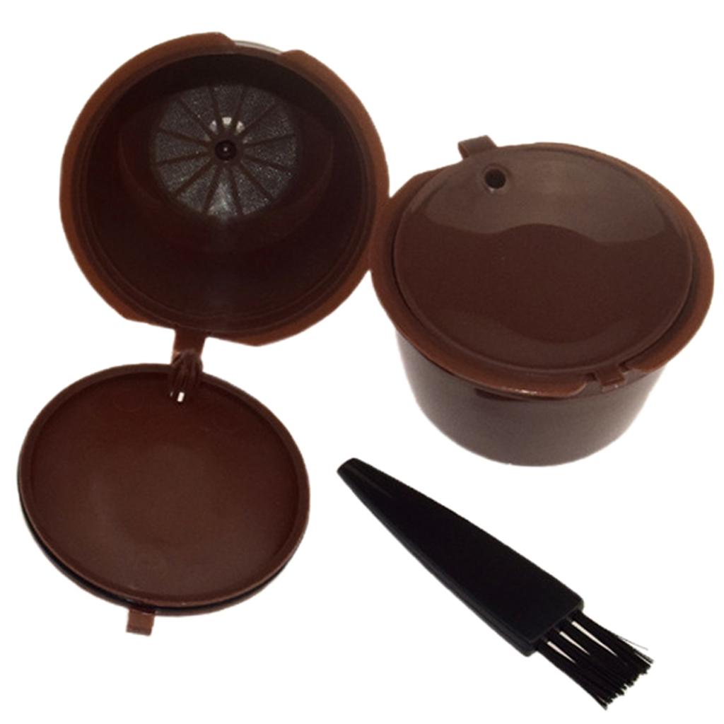 2Pcs Refillable Coffee Capsules Refilling Reusable Coffee Pods Spoon Brush