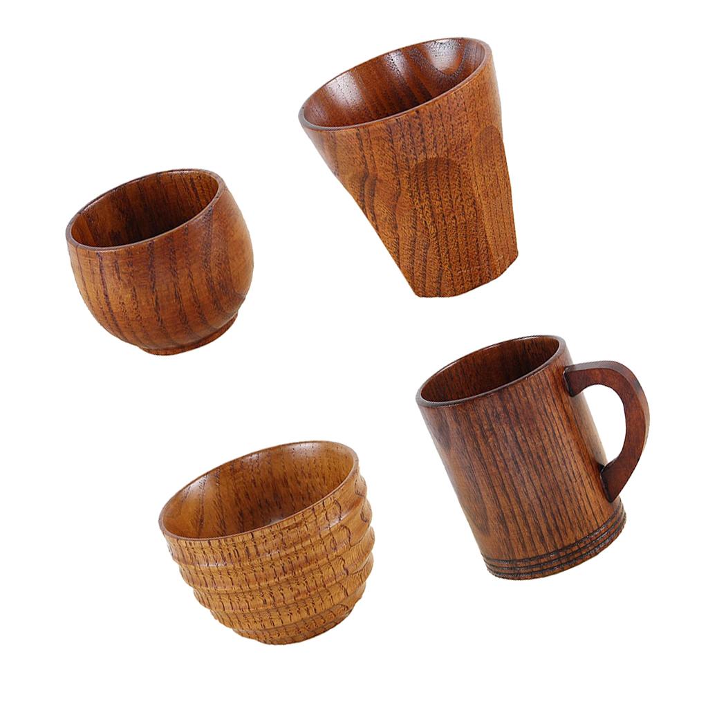 Natural Solid Wood Wooden Tea Cup Beer Wine Mug Tea Coffee Drinking Cup A