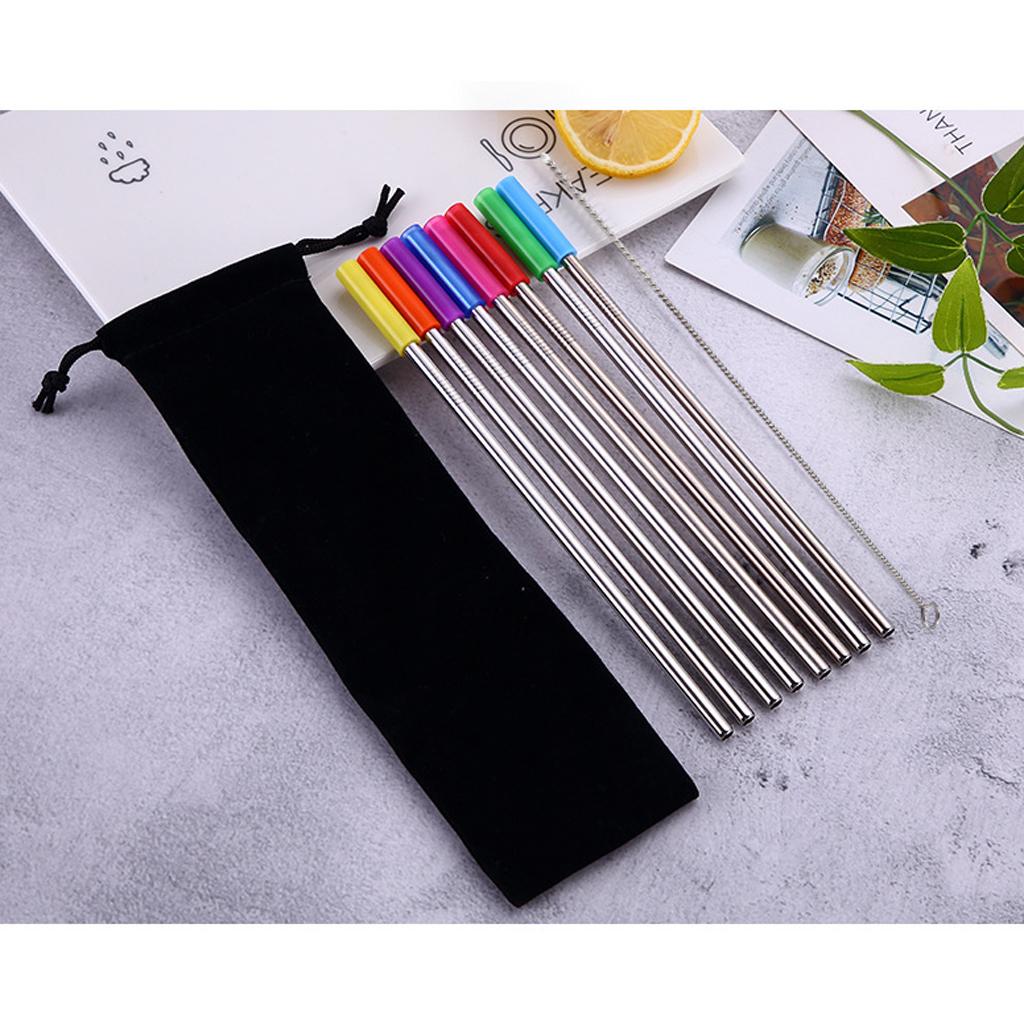 10Pcs Stainless Steel Straws Drinking Beverage 4 Straight 4 Bent 2 Brushes