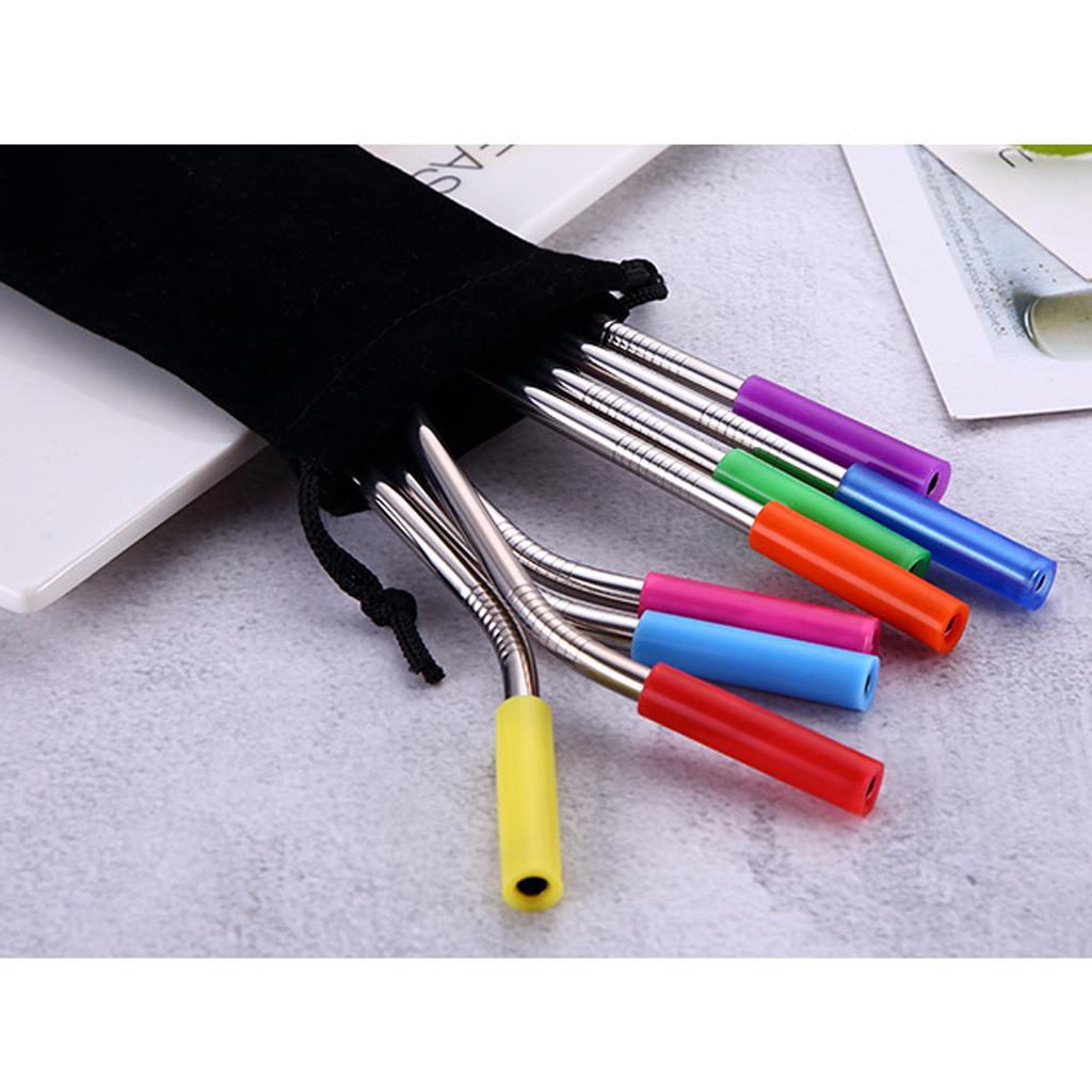 10Pcs Stainless Steel Straws Drinking Beverage 4 Straight 4 Bent 2 Brushes