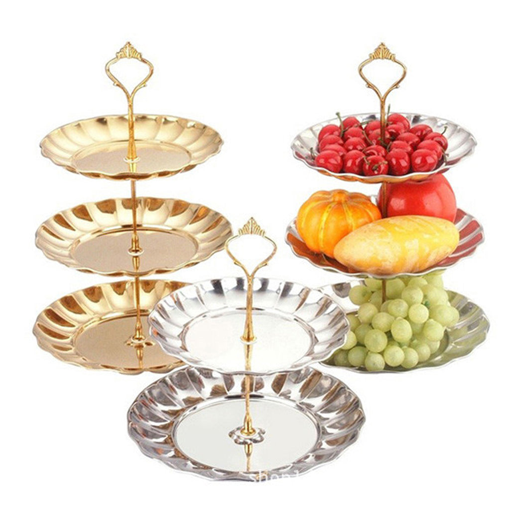 Cake Stand Fruit Plates Cupcake Party Wedding Decorating 3 Tier Silver