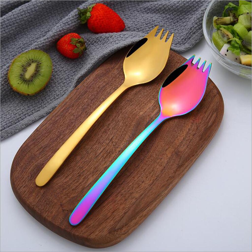 4xOutdoor Stainless Steel Spoon Spork Practical Cutlery Flatware Gold