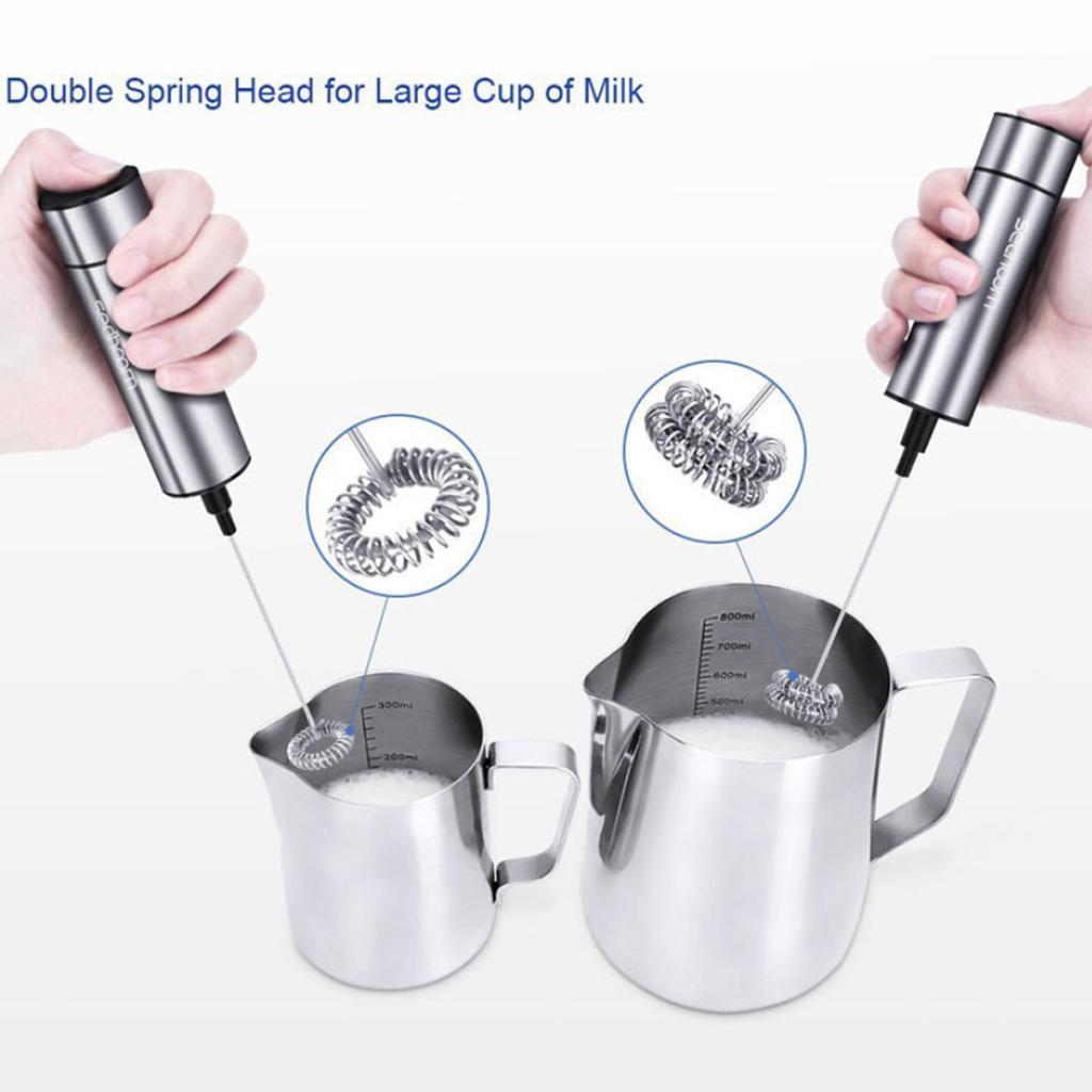 Double Spring Whisk Electric Milk Frother Mixer Hand Milk Foamer with Stand