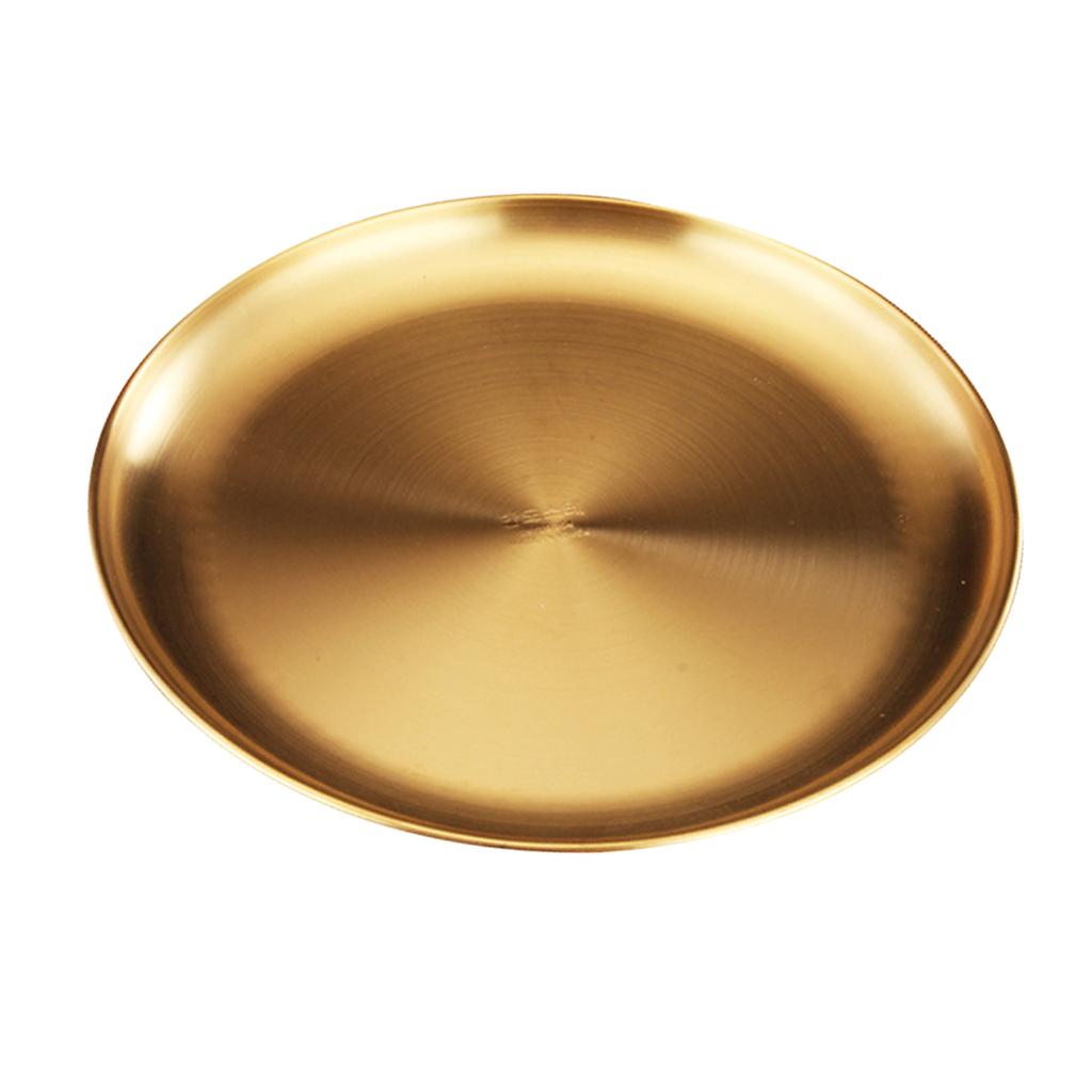Stainless Steel Dinner Plate Round Camping Picnic Serving Tray Golden 20cm