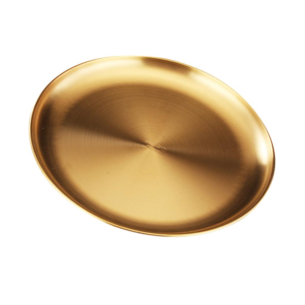 Stainless Steel Dinner Plate Round Camping Picnic Serving Tray Golden 23cm