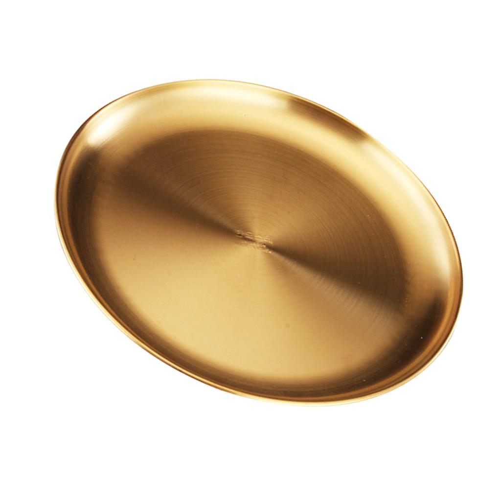 Stainless Steel Dinner Plate Round Camping Picnic Serving Tray Golden 23cm