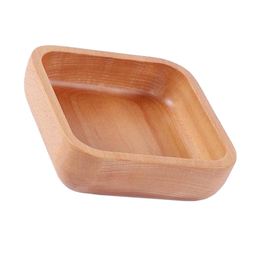 Square Wooden Salad Bowl Refreshments Fruit Plate Noodles Rice Container M