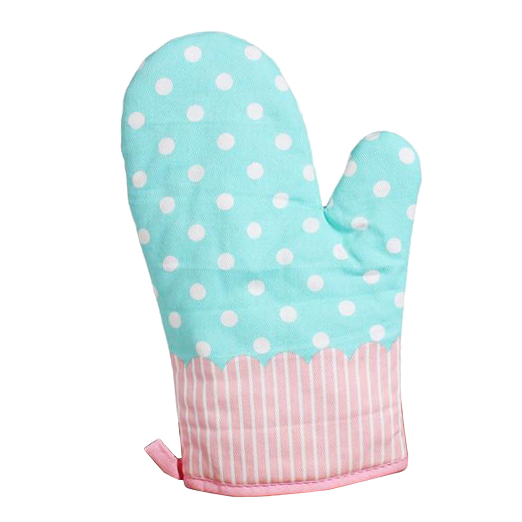 Heat Insulated Glove Microwave Oven Pot Pad Kitchen Mitten Cotton Mitt Blue