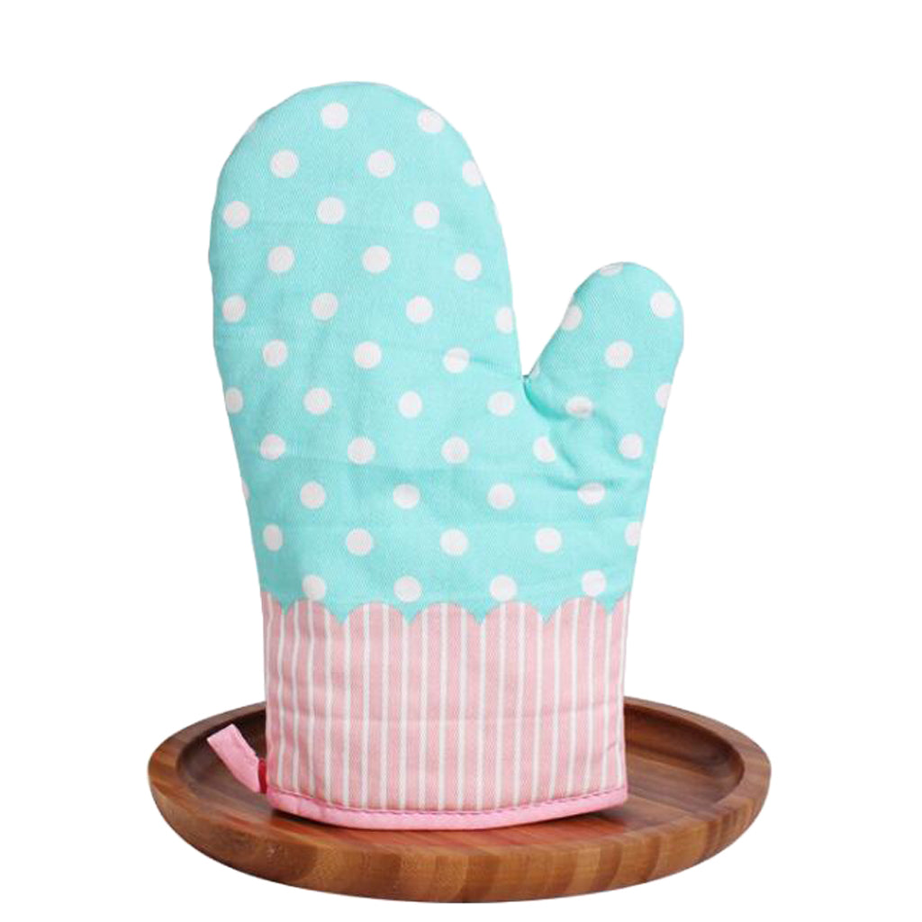 Heat Insulated Glove Microwave Oven Pot Pad Kitchen Mitten Cotton Mitt Blue