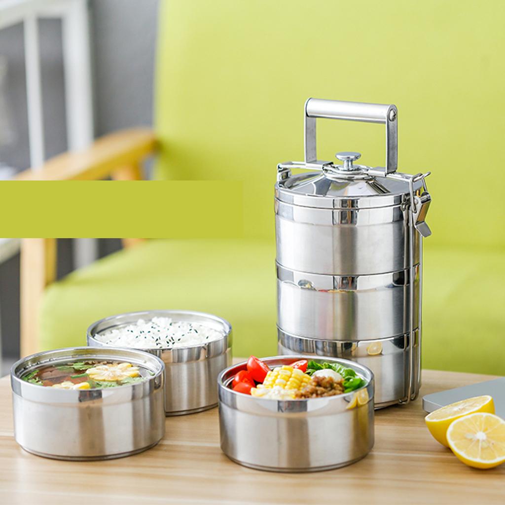 Stainless Steel Thermal Insulated Stackable Lunch Bento Box Tiffin 2 Tier