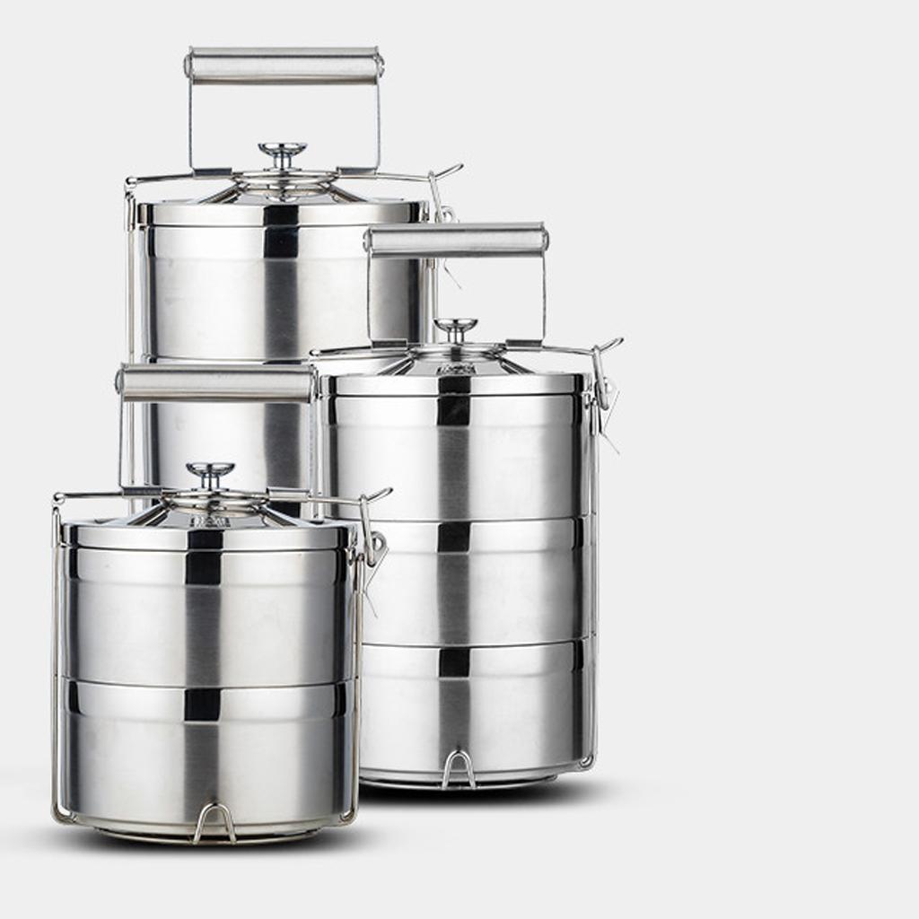 Stainless Steel Thermal Insulated Stackable Lunch Bento Box Tiffin 2 Tier